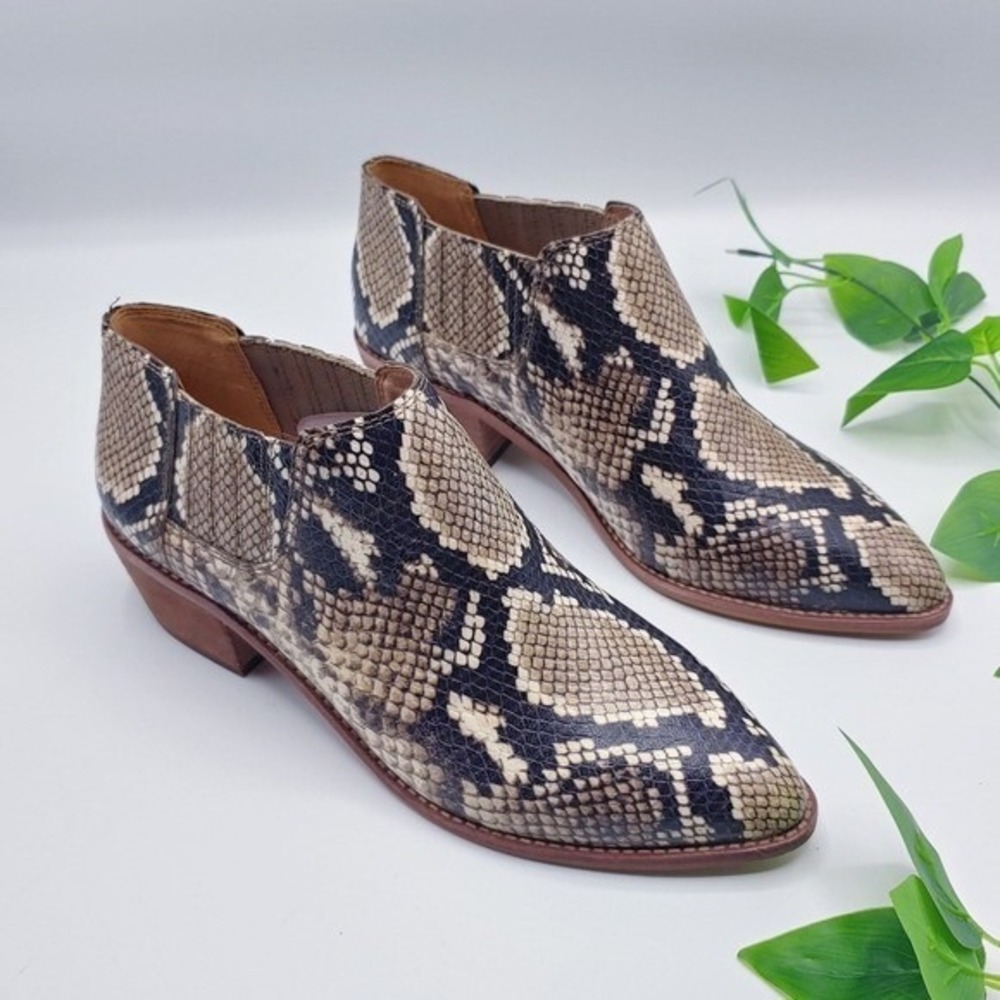 Madewell Ankle Booties Brown Snakeskin Embossed Leather Pointed Toe WMS 7